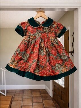 VTG Baby Girls Floral Dress Size 12 Months Vintage Holiday Dress Formal
